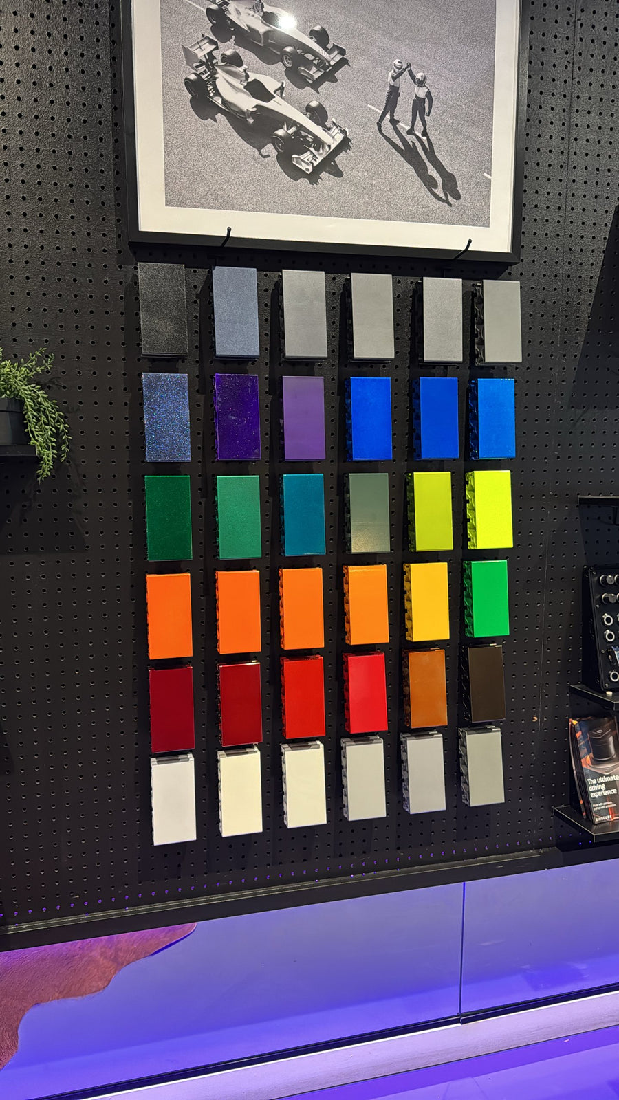 Powder coating colour sample display at the shop