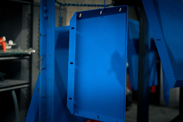 Blue powder coating applied to aluminium panels