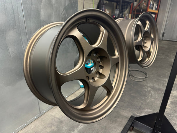 Matte bronze powder-coated wheels